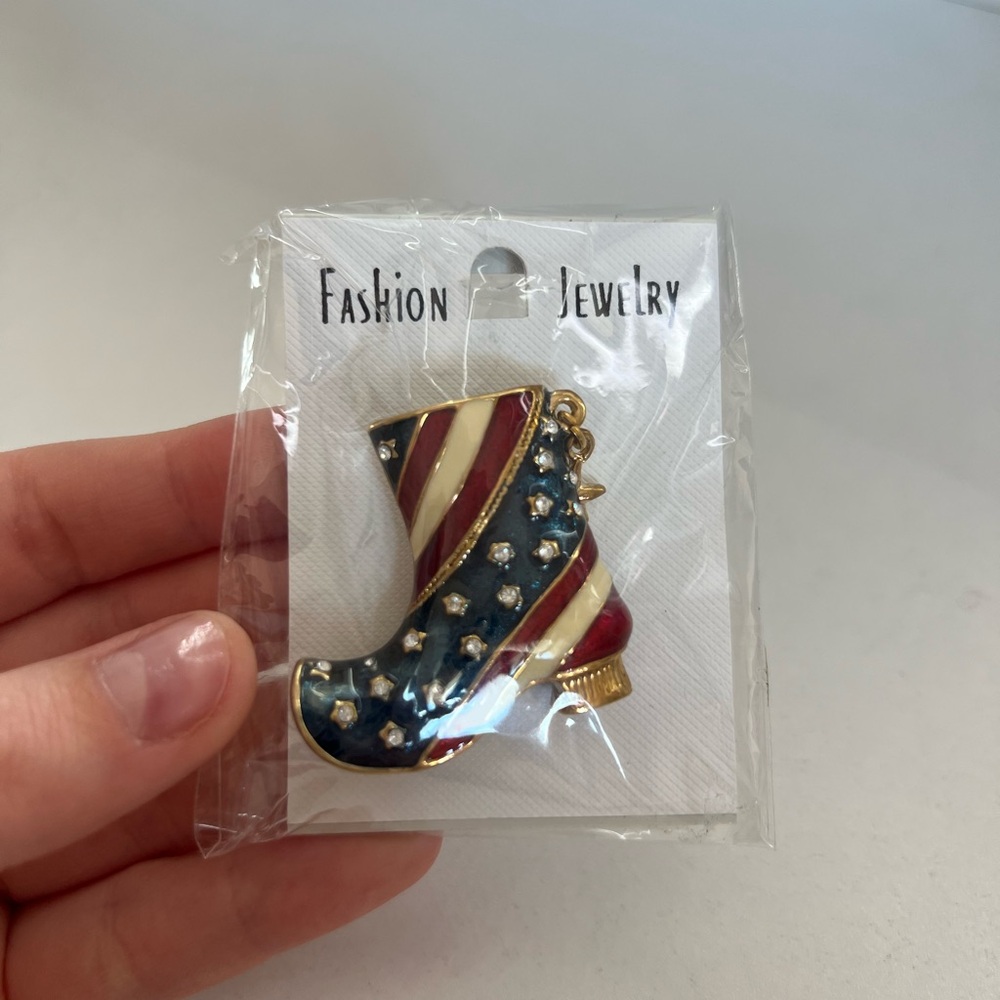 Fashion Jewelry Patriotic Cowboy Boot Brooch